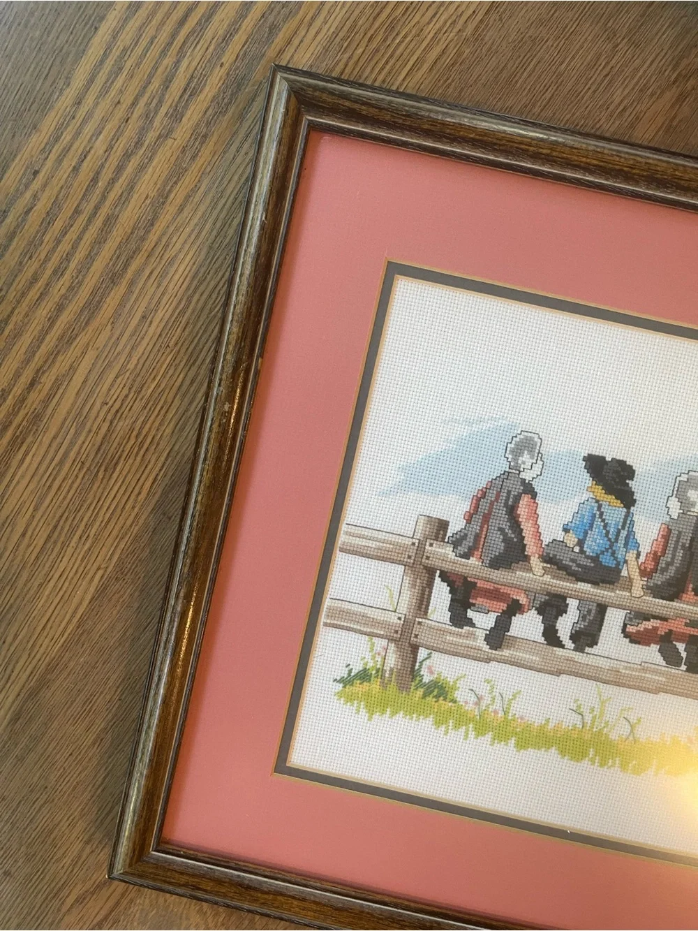 VTG Framed Cross Stitch Amish Schooldays  Vera Kirk Handmade Cottage Grandma